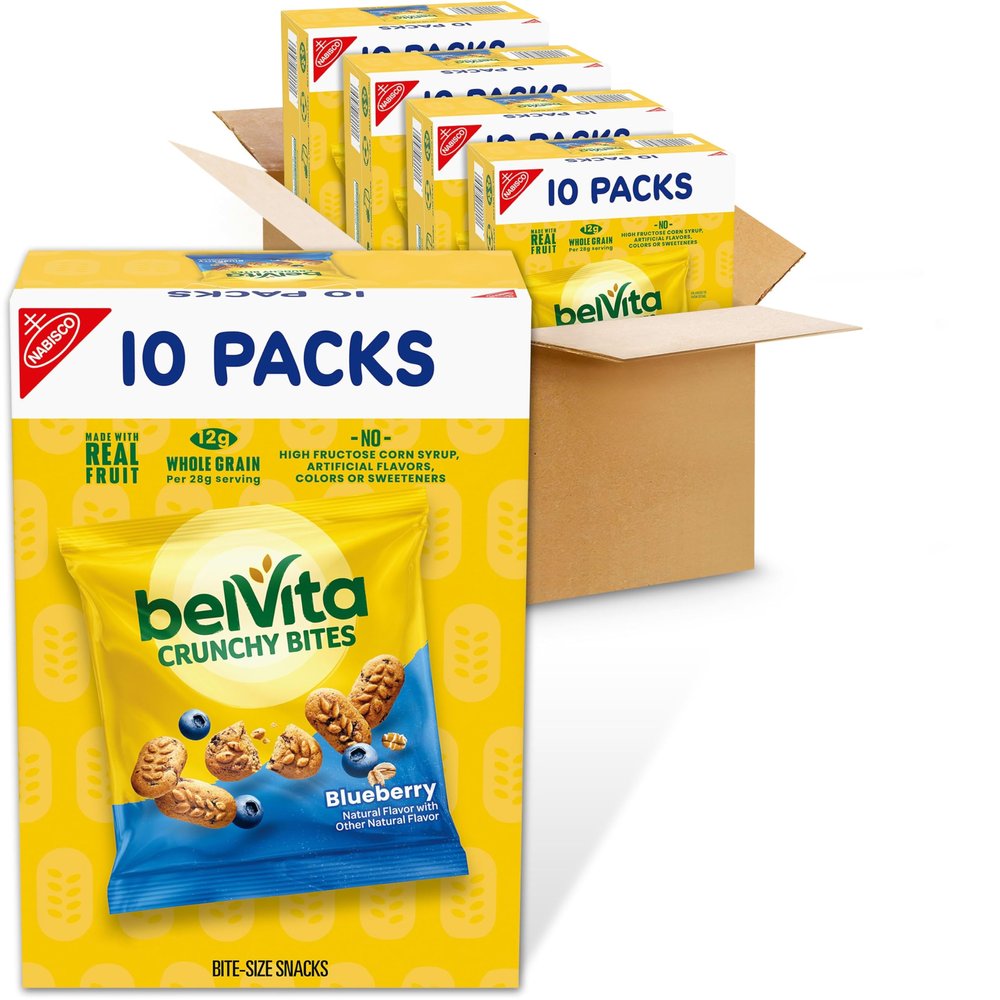 belVita Bite Size Snacks, Blueberry Crunchy Bites, 40-1 oz Snack Packs