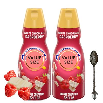 White Chocolate Raspberry Liquid Coffee Creamer.- Two (2) 32 fl oz Bottles of Smooth & Creamy Delightful Coffee Creamer with Candy Freezer Gem Spoon (White Chocolate Raspberry) - Gem Spoon