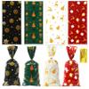Christmas Cellophane Treat Goodie Bags, 100 PCS Christmas Candy Cookie Snack Gift Bag, Plastic Xmas Goody Wrapping Bag with Twist Ties for Gift Wrap Xmas Holiday Party Favors, 10.8 x 4.9 In (4 Styles) view 1