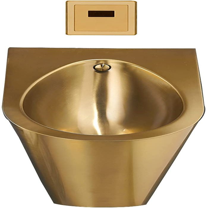 pcagfaajmh Household Products Wall-Mounted Automatic Flushing Urinal Stainless Steel Men's Urinal with Siphon Valve and Induction Flushing Non-Contact Flushing Golden Urinal with Drain