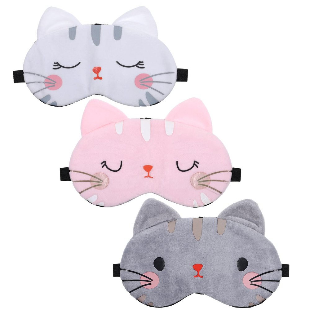 3 Pieces Cute Cat Sleep Mask, Cute Cat Eye Mask for Sleeping Cartoon Animal Sleeping Blindfold Eyes Cover Funny Animal Cats Sleepings Masks Lightweight Kawaii Eyemask for Women Men Kids