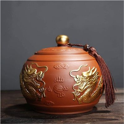 Adult Cremation Urns for Human Ashes, Keepsake Ceramic Funeral for Pet Urn Ashes, Memorial Burial Funeral Urn,Dragon Pattern,Red