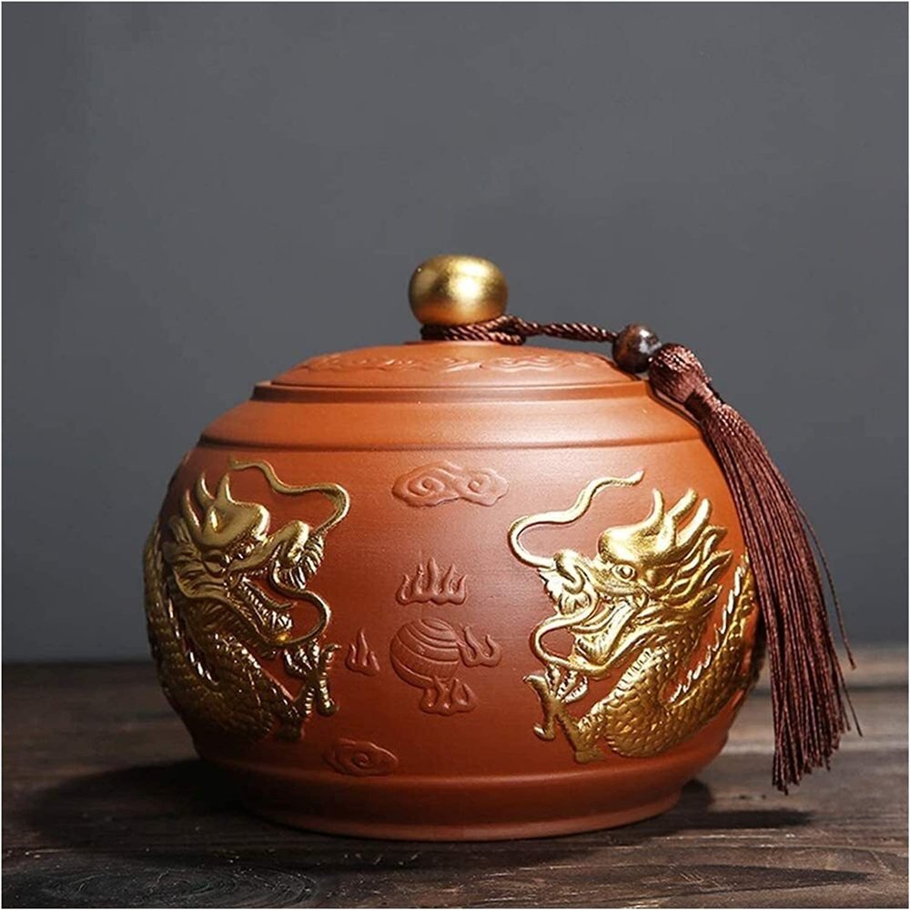 Adult Cremation Urns for Human Ashes, Keepsake Ceramic Funeral for Pet Urn Ashes, Memorial Burial Funeral Urn,Dragon Pattern,Red