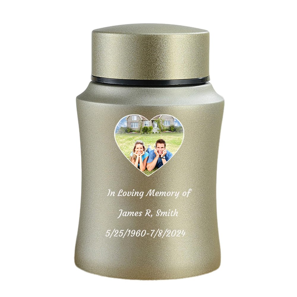 Photo Personalized Small Urns for Human Ashes, Keepsake 4.5 inches Custom Mini Sharing Funeral Urns Stainless Steel Keepsake Cremation Urns,Frosted Gold
