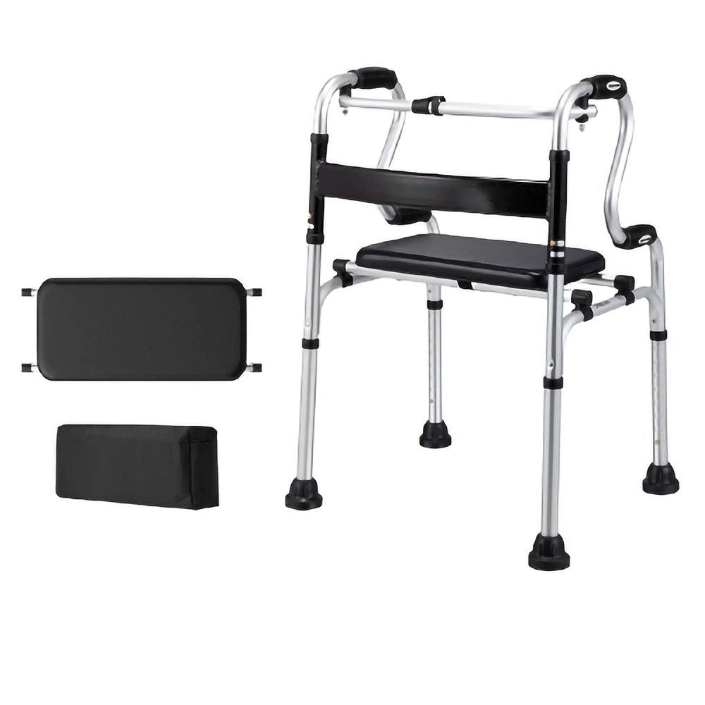 ZOCWJK Folding Walker Toilet Armrest with Detachable Seat and Wheels 8 Files Height Adjustable Adult Walker Walker for Seniors Elderly Users Double The Comfor,(