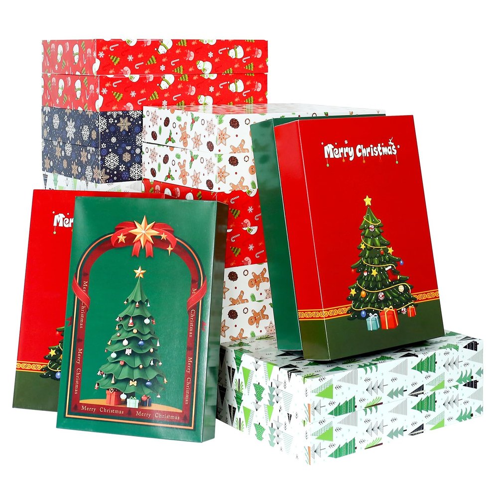 joyhalo 24 Pack 14.5" Christmas Gift Boxes with Lids for Presents, 6 Designs Gift Boxes Bulk,White Gift Wrapping Boxes for Clothes,Shirts,Robes,Sweaters and Socks