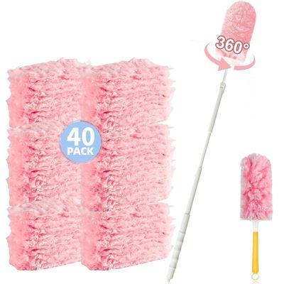 40 Pack Duster Refills Compatible with Flash Dust Magnet,360 Duster Refills Kit with 2 Handles,Effectively Removes Dust,Disposable Fluffy Dusters Magnet Refills for Cleaning Furniture, Office,Blinds