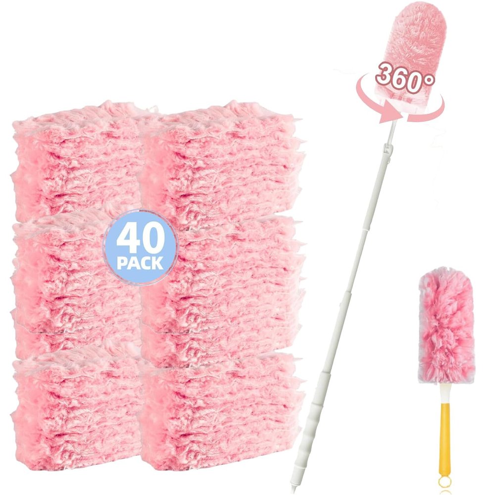 40 Pack Duster Refills Compatible with Flash Dust Magnet,360 Duster Refills Kit with 2 Handles,Effectively Removes Dust,Disposable Fluffy Dusters Magnet Refills for Cleaning Furniture, Office,Blinds