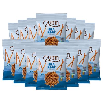 Quinn Gluten Free Sea Salt Pretzel Sticks - Whole Grain, Made with Real Ingredients, Whole Grain Sorghum, Sea Salt, Vegan, Gluten Free, Dairy Free, Non-GMO - 1.5 Oz (Pack of 14)