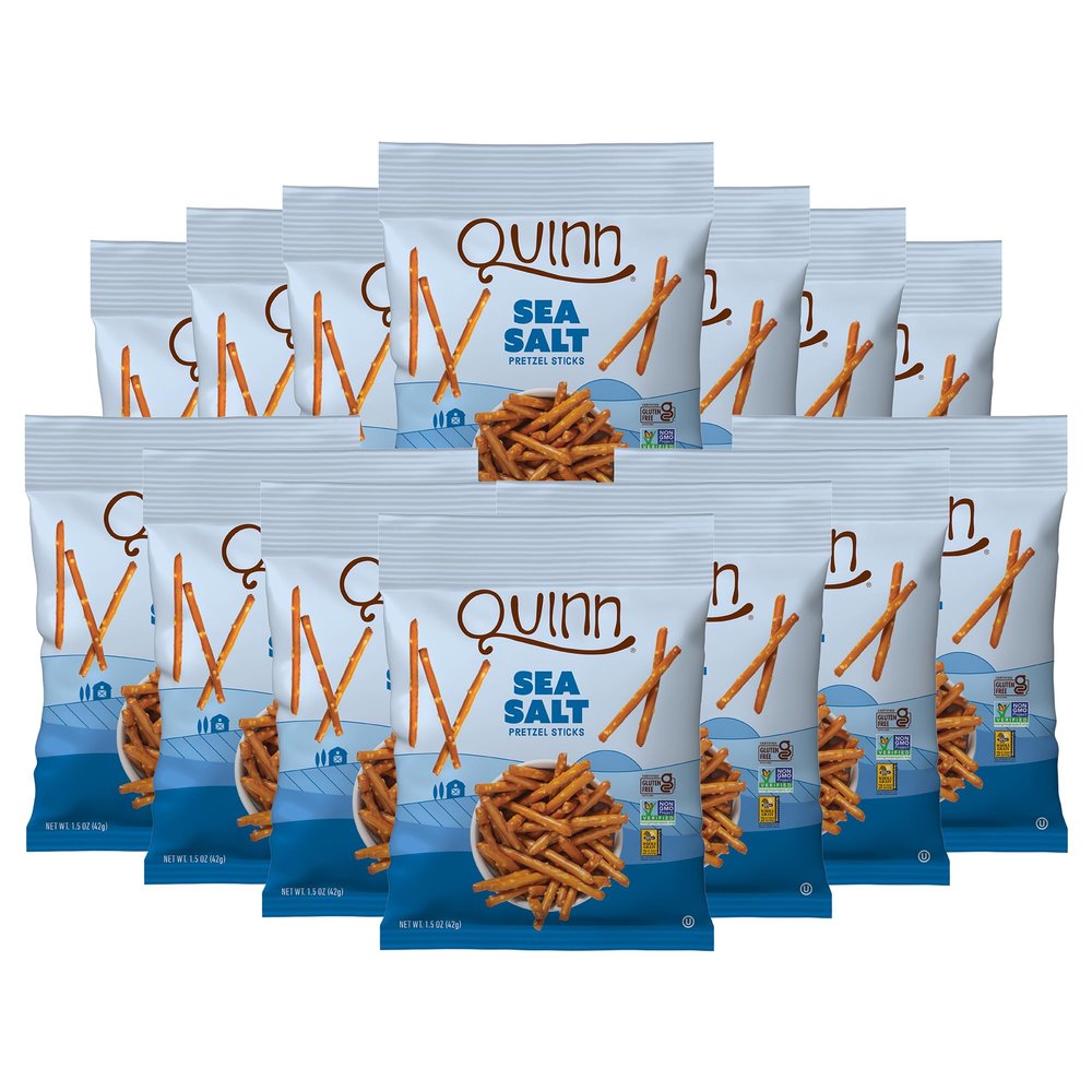Quinn Gluten Free Sea Salt Pretzel Sticks - Whole Grain, Made with Real Ingredients, Whole Grain Sorghum, Sea Salt, Vegan, Gluten Free, Dairy Free, Non-GMO - 1.5 Oz (Pack of 14)