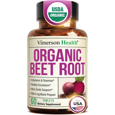 Organic Beetroot Supplement USDA Organic Beet Root Tablets with Black Pepper for Circulation, Energy & Stamina Nitric Oxide Support for Pre & Post Workout Performance & Endurance 60 days supply