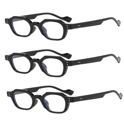 Blue Light Glasses Men Retro Hexagonal Reading Glasses Fashionable Full Frame Elderly Reader Glasses Set of 3 (Black, 2, x)