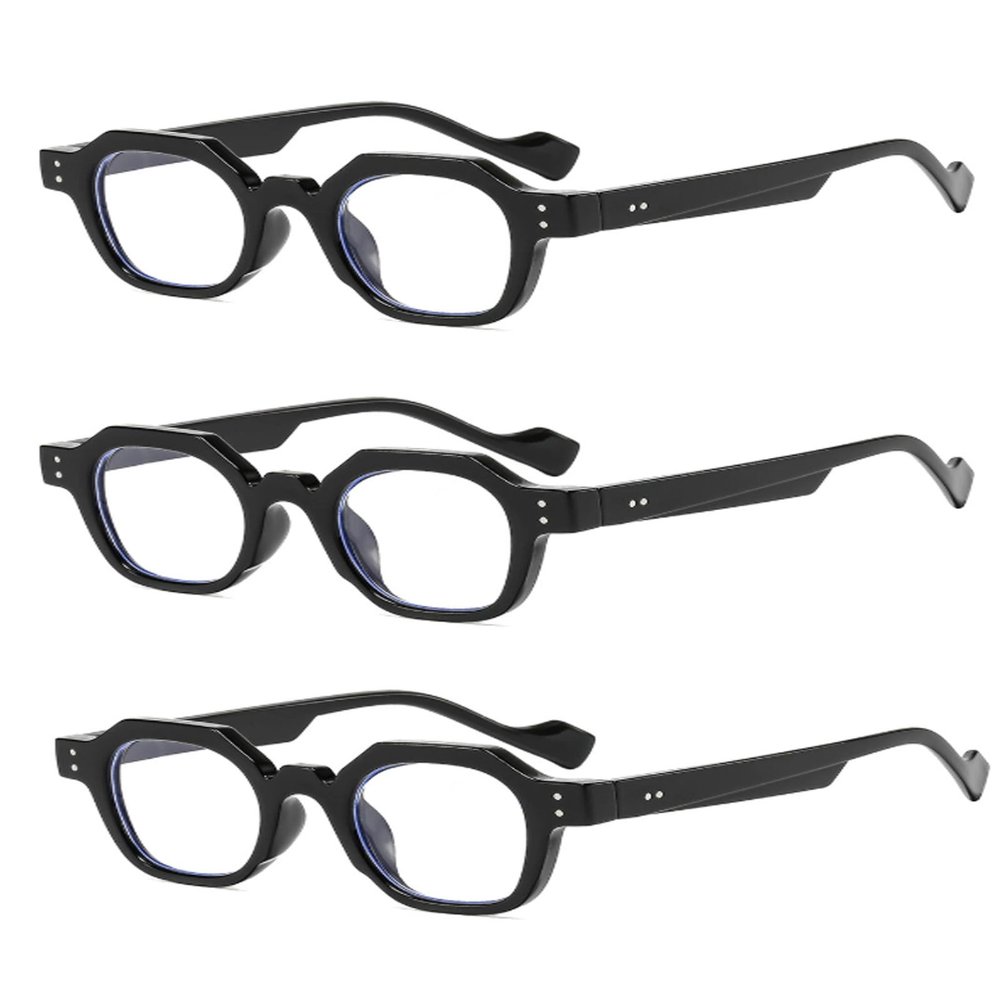 Blue Light Glasses Men Retro Hexagonal Reading Glasses Fashionable Full Frame Elderly Reader Glasses Set of 3 (Black, 2, x)