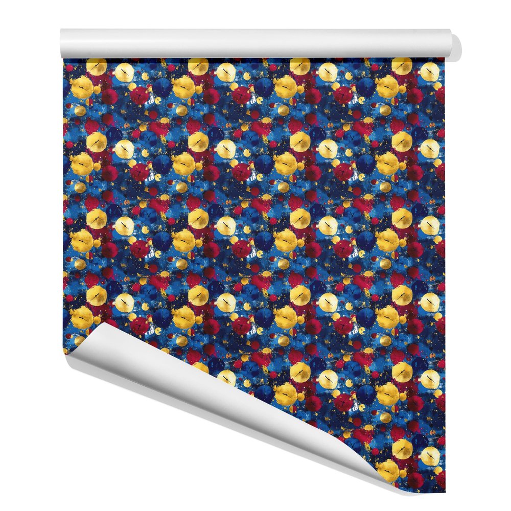 Time to Shine Wrapping Paper 30"x144" Satin Finish Bold Abstract Clocks in Gold, Red & Blue Gift Wrap Roll (30 sq ft)