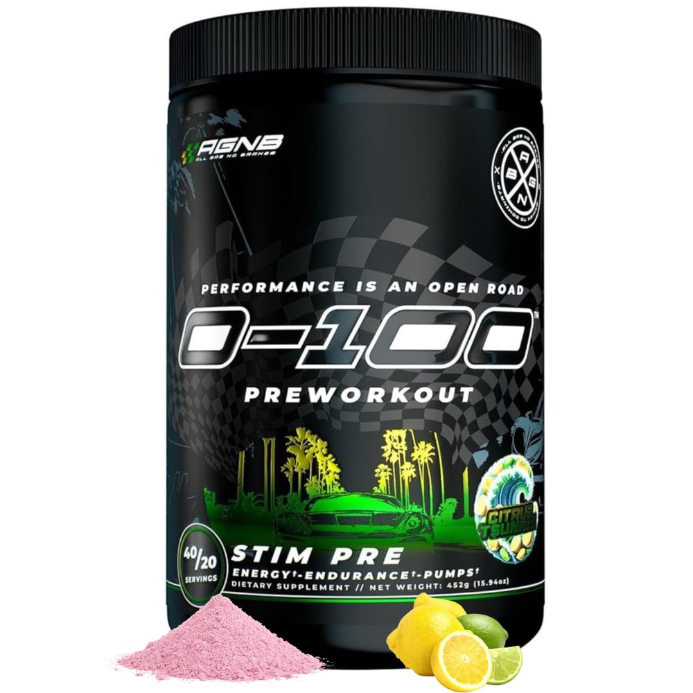 AGNB 0-100 Pre Workout Powder | 10g L-Citrulline, 450mg Caffeine, Alpha-GPC | High Stim Nitric Oxide Pump, Focus & Energy | No Beta Alanine, No Crash | Men & Women Citrus Tsunami 40/20 Servings