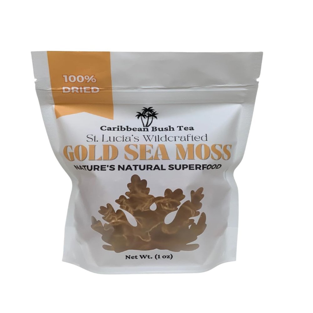 Caribbean Bush Tea Sea Moss Wildcrafted from St. Lucia | Gold Sea Moss | 1 oz Makes ~ 24 oz Sea Moss Gel | 100% Natural & Raw