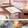 Sakugi Overbed Bedside Table with Wheels, Height Adjustable Laptop Desk, Hospital Bed Table with Right-Side Tilt Top, Rolling Bed Tray for Home & Office, 27.4" L x 13.0" D x 29.1"39" H, Brown view 3