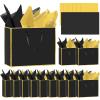 Epoesch 12 Pack Black Gift Bags with Handles Includes 24 Tissue Paper 11.8"x10"x4" Elegant 5 Senses Gift Bags for Wedding, Bridesmaids, Groomsmen, Guests, Easter, Mother's Day, Holiday (Black Gold) view 1