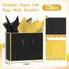 Epoesch 12 Pack Black Gift Bags with Handles Includes 24 Tissue Paper 11.8"x10"x4" Elegant 5 Senses Gift Bags for Wedding, Bridesmaids, Groomsmen, Guests, Easter, Mother's Day, Holiday (Black Gold) view 2