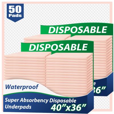 MKISS Extra Large Waterproof Bed Pads 40" x 36"(50 Count), Disposable Super Absorbent Heavy Duty Incontinence Underpads, Thicken Chucks Pads for Adults, Children, Babies, Elderly and Pets