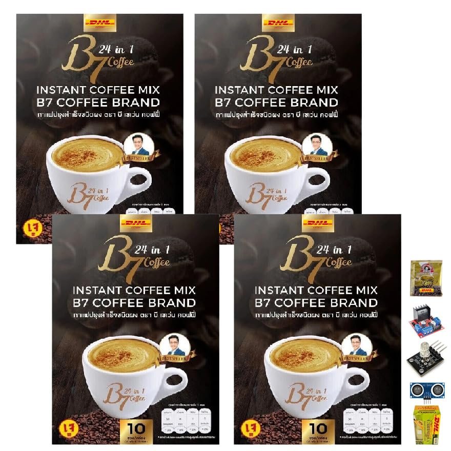 B7 Instant Coffee Mix Healthy 24 in 1 Vegan Snack Arabica Roasted Snack Delicious Mellow Intense 150 grams (10 Sachets) (of 4) By Beautygoodshop [Get Free For You Beauty Gifts]