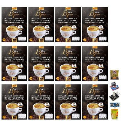 B7 Instant Coffee Mix Healthy 24 in 1 150 grams (10 Sachets) Vegan Snack Arabica Roasted Snack Delicious Mellow Intense Set 12 By Beautygoodshop [Get Free For You Beauty Gifts]