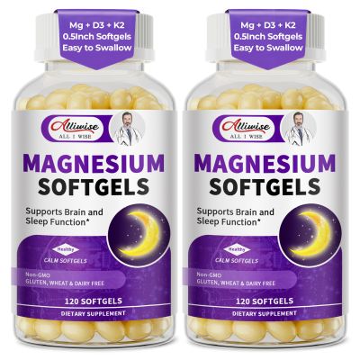 2 Pack High Absorption Magnesium Glycinate 400mg Softgels Supplement, Magnesium with Calcium - Highly Bioavailable - with Vitamin D3 & K2, for Sleep, Mood, Brain Support