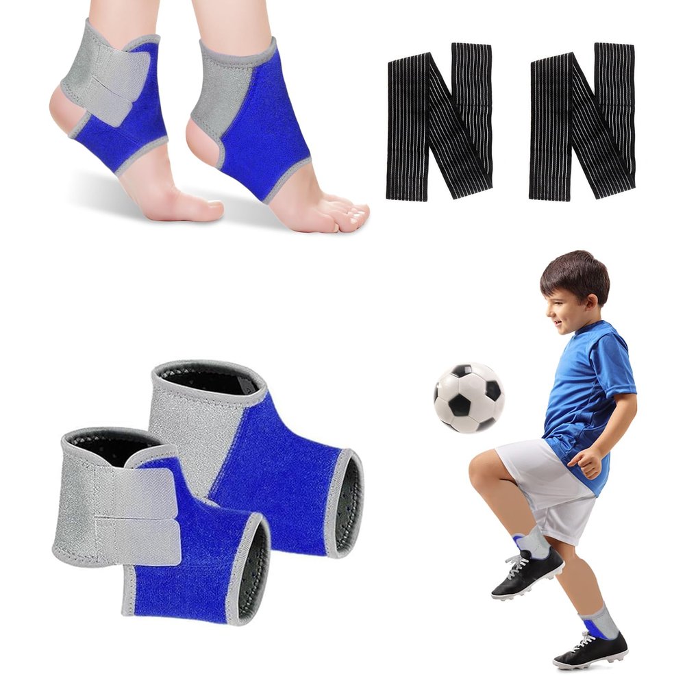 2 Pairs Kids Ankle Brace Set, Children Foot Support Stabilizer Wraps Protector Guard, Ankle Support Elastic Kids Compression Socks, for Plantar Fasciitis, Swelling, Injury Recovery (Blue, Medium)