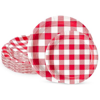LIKAJON Red Gingham Paper Plates Disposable, 50 Pcs (25-9" & 25-7")
