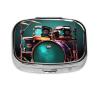 Cool Drum Set Pill Box with Mirror, 2 Compartment Small Pill Case for Purse Or Pocket Mini Metal Pill Holder Travel Weekly Medicine Tablet Vitamin Holder Organizer Travel Gifts view 3