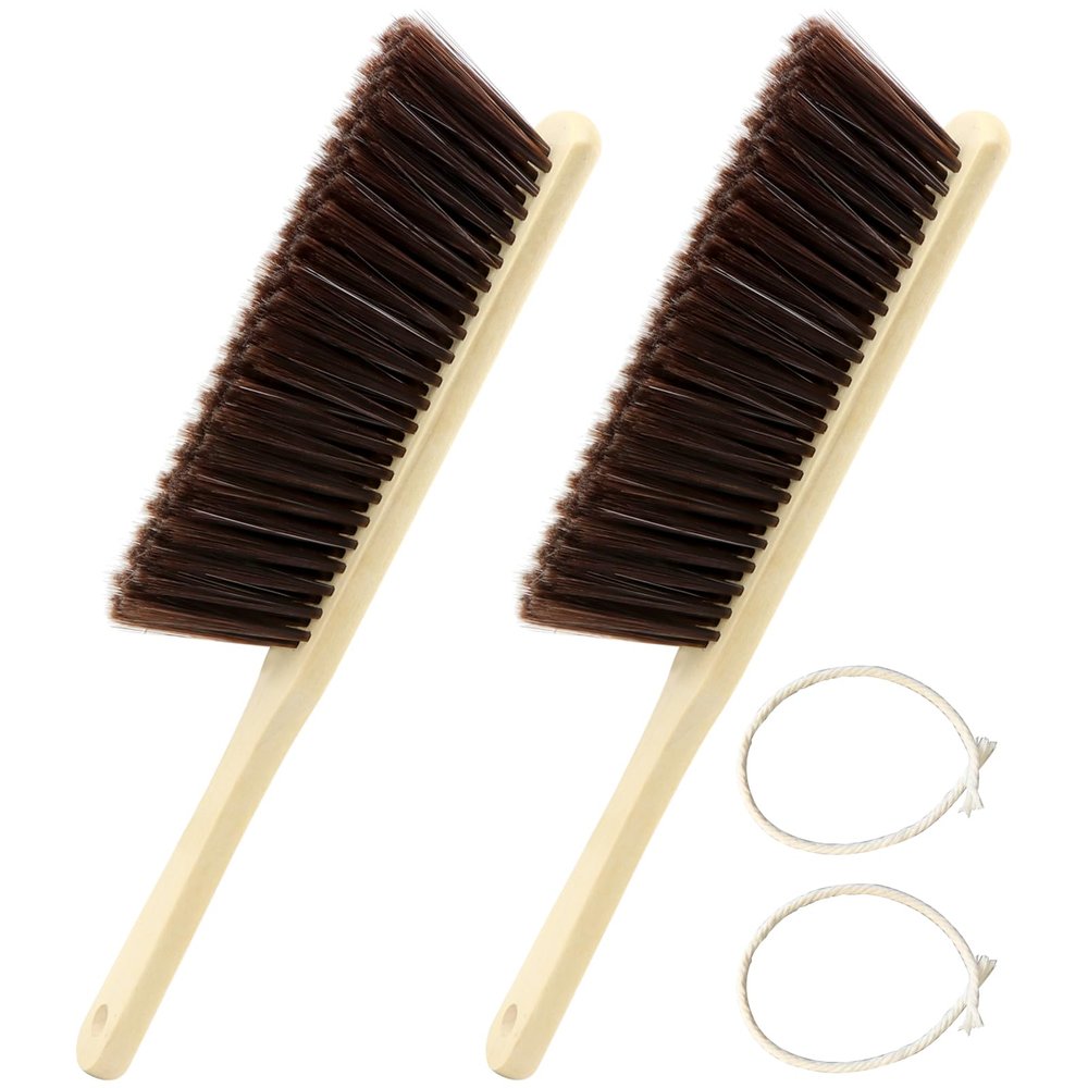 2 Pcs Wooden Dust Brush,Hand Broom with Lanyard Bench Brush with Long Wood Handle Outdoor Furniture Brush for Cleaning Car Bed Sofa Fireplace Couch and Clothes(Size:2 pcs)