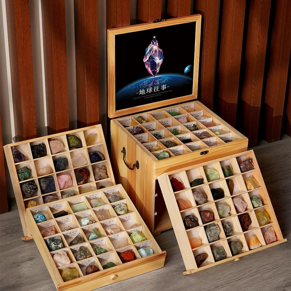 100 Natural Raw Crystals and Minerals Collection Gift Box Premium Healing Stones Set for Mindfulness, Energy Balancing, and Educational Display