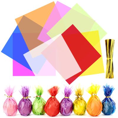 FOJOO 200 Pcs Colored Cellophane Sheets,7.5x7.5 Inch Cello Sheets, Colored Cello Wrap for DIY Arts Crafts, Gift Wrapping, Scrapbooking & Decorations