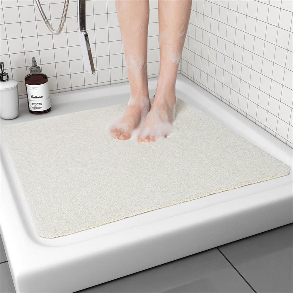 Shower Mat Bathtub Mat, Non-Slip Bath Mat with Drain, Quick Drying PVC Loofah Bathmat for Tub,Shower,Bathroom, Wet Areas(White,40x100cm)