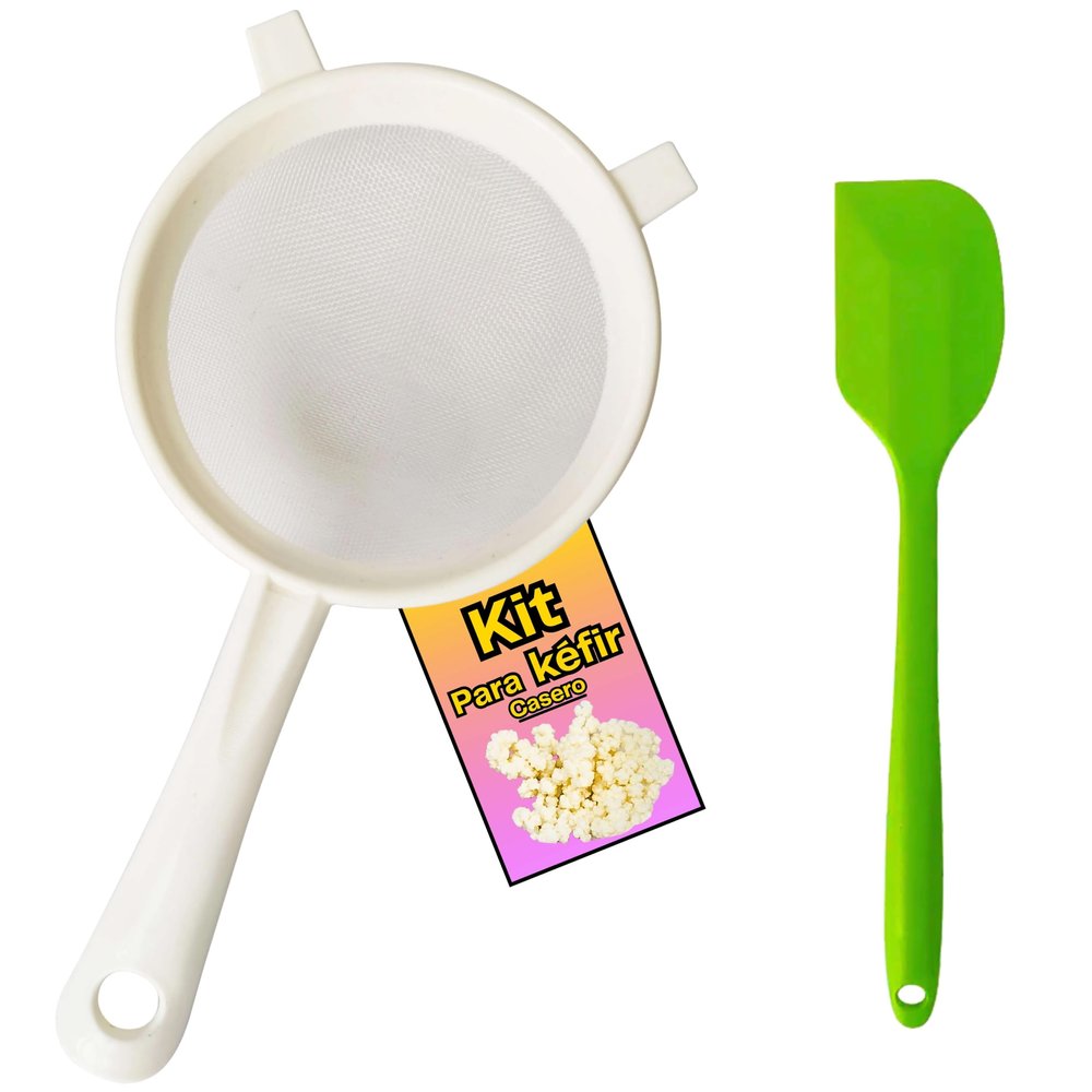 Zenir Plastic Kefir Strainer Kit + Silicone Spoon | Kit for Easy Home Preparation | Strainer for Milk and Water Kefir 12 cm Diameter