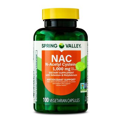 SUREFECT Spring Valley NAC (N-Acetyl Cysteine) 1000mg with Selenium & Molybdenum - Antioxidant Support - 100 Vegetarian Capsules Organizer.