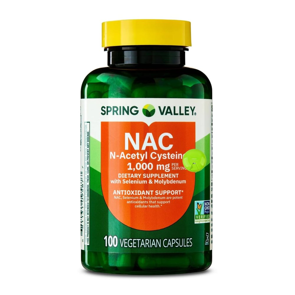 SUREFECT Spring Valley NAC (N-Acetyl Cysteine) 1000mg with Selenium & Molybdenum - Antioxidant Support - 100 Vegetarian Capsules Organizer.