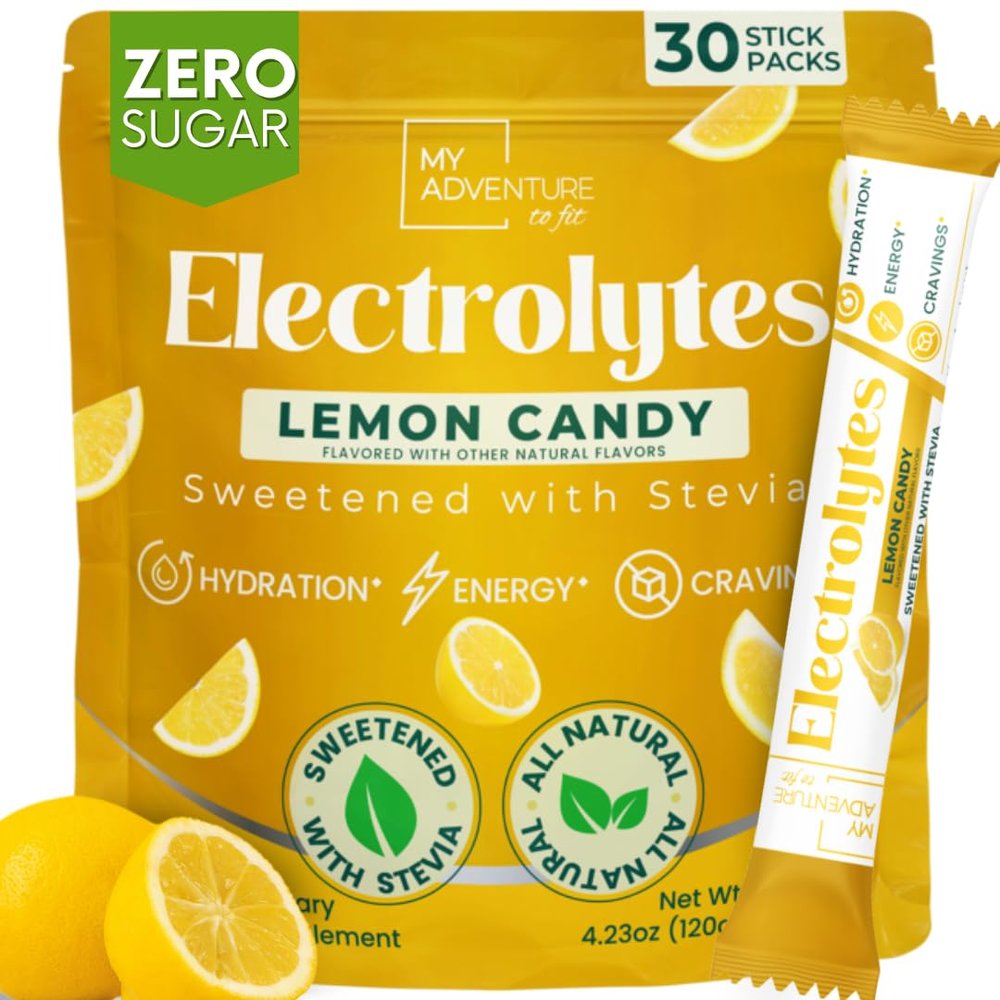 Zero Sugar Lemon Candy Electrolytes Sticks - Refreshing Hydration - Caffeine Free Energy with All Natural Ingredients - Vegan, Keto & Paleo - Sugar Free Electrolytes Powder Drink Mix - 30 Sticks