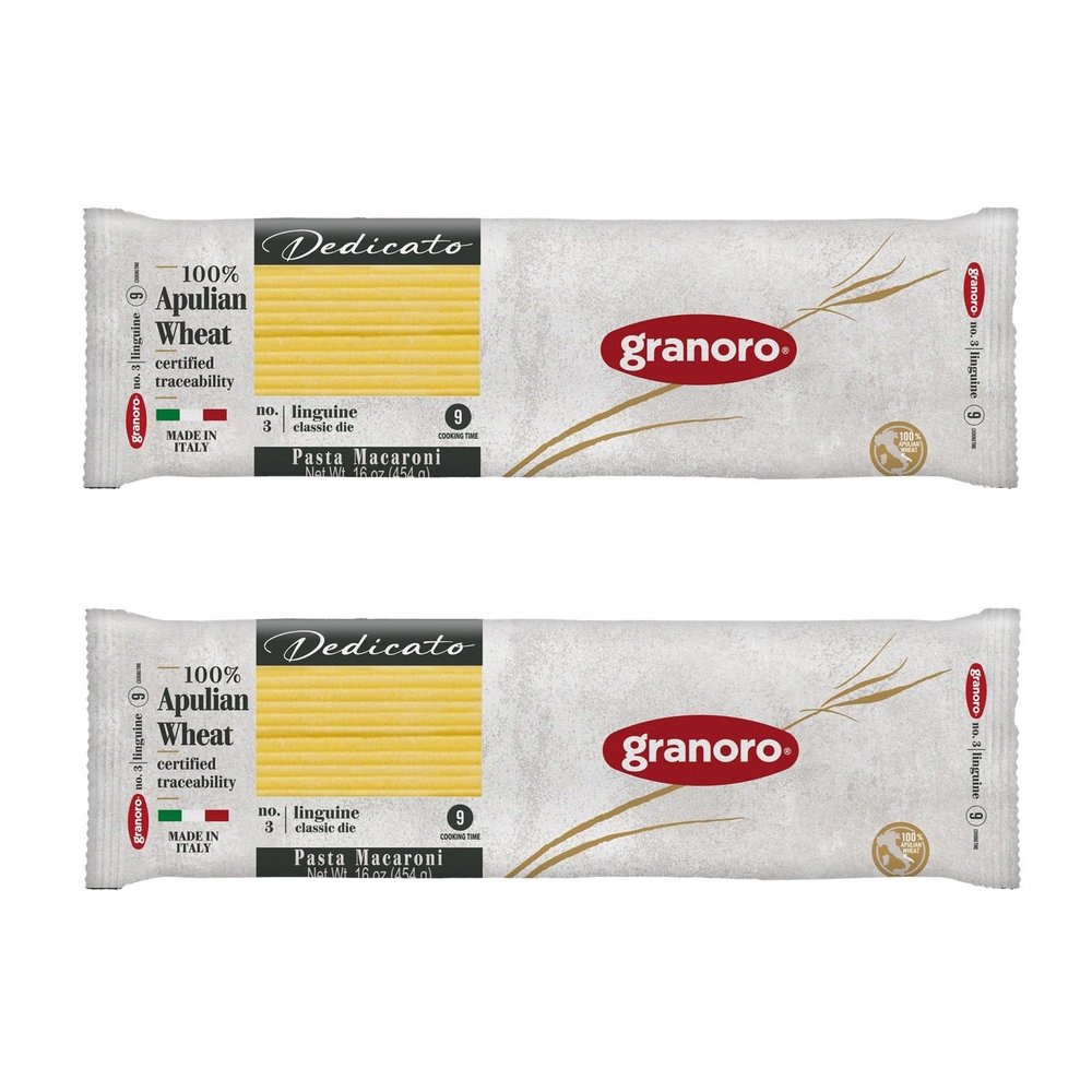 Granoro Dedicato Linguine #3 - Authentic Italian Pasta, Made from 100% Puglia Durum Wheat Semolina, Non-GMO, Vegan, 1 lb Bags (Pack of 2)