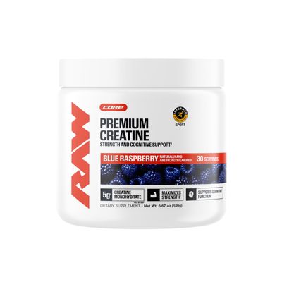 RAW Nutrition Creatine Monohydrate Powder, Blue Raspberry (30 Servings) - Micronized Creatine Monohydrate Supplement for Workout Performance, Build Muscle & Strength - Creatine Powder for Men & Women