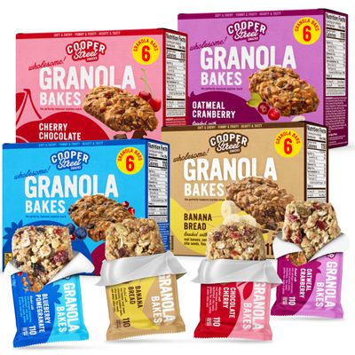 Cooper Street Granola Bakes - Soft Baked Oats, Grain & Seeds Breakfast Granola Bars Variety - Nut & Dairy Free, Low Sodium, Individually Wrapped Healthy Lunchbox Snacks for Kids & Adults - 24 Pack