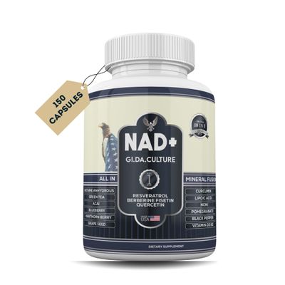 Gi.Da.Culture NAD+ Resveratrol Supplement for Energy, Cellular Health & Healthy Aging High Potency NAD Plus Capsules for Men & Women Antioxidant Support (150 Count (Pack of 1))