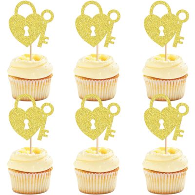 Ercadio 24 Pack Welcome Home Cupcake Toppers Glitter Sweet Home Cupcake Picks Key Lock Housewarming Cupcake Toppers New Home Theme Party Cake Decorations Supplies