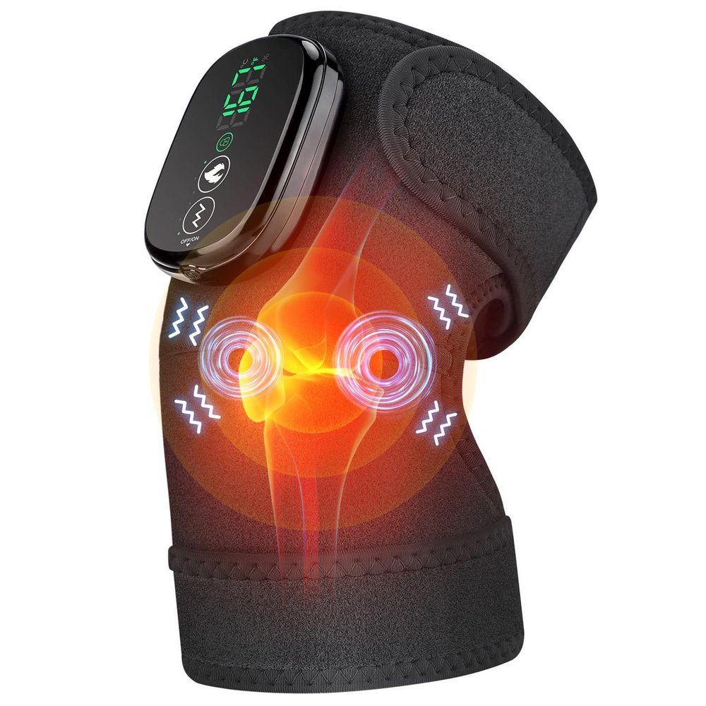 Heated Knee Massager Vibration Cordless Knee Brace 3-in-1 Heating Pad for Elbow Shoulder 3 Heat Levels and 3 Massage Heads Knee Brace Wrap Gifts for Mom Dad