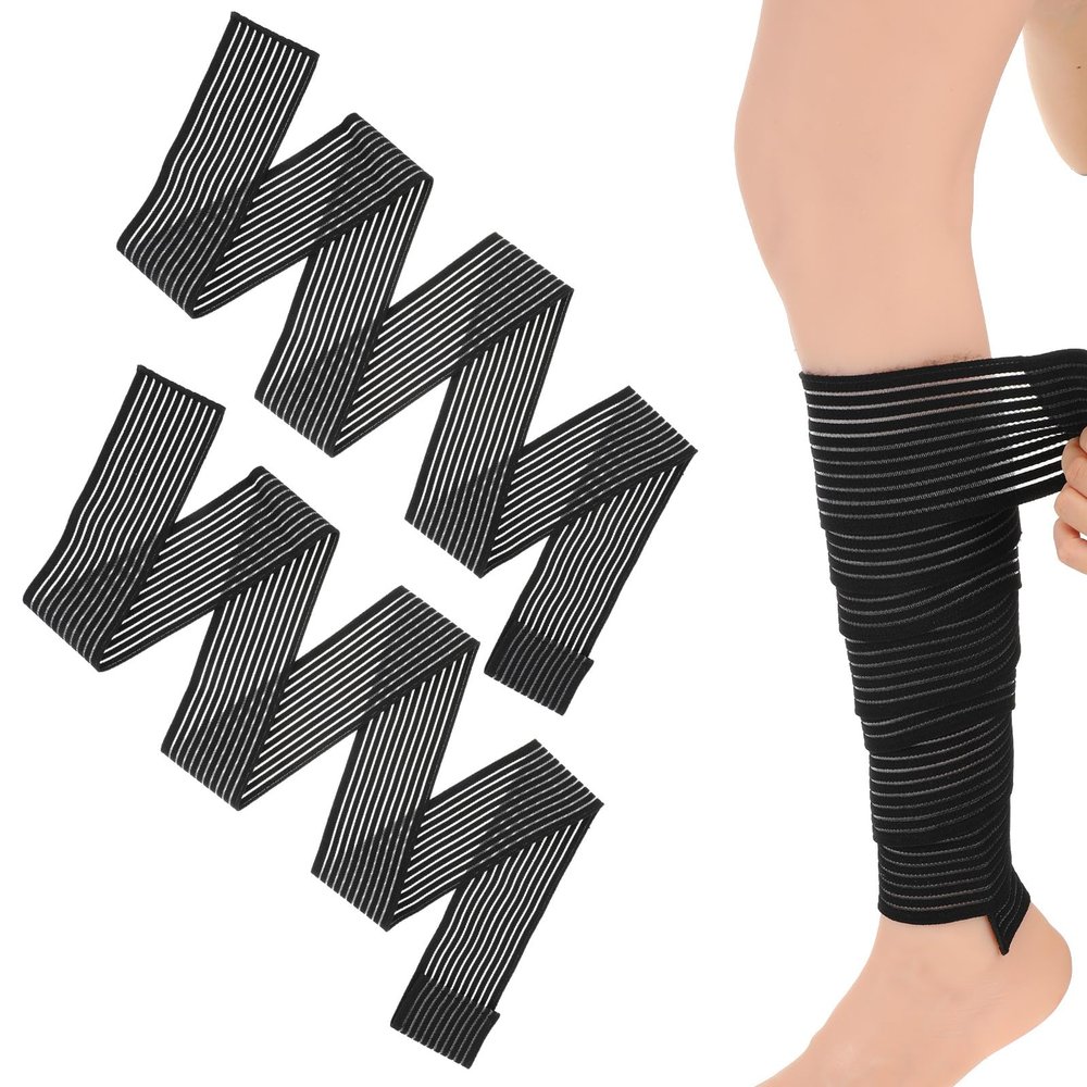 2 Pcs Hamstring & Thigh Calf Compression Sleeve Wraps, Adjustable Knee Lower Leg Calf Support Bandage Elastic Compression Sleeve for Men and Women Sport, Black