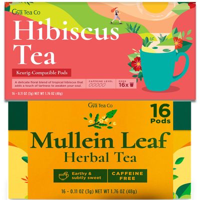 Gya Tea Co Hibiscus Herbal Tea Gift Set & Mullein Leaf Herbal Tea Pod - Decaf Wellness Tea (32 ct)