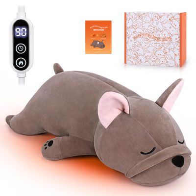 Electric Heating Pad for Period Cramps, Cuddly 14''French Bulldog Plush with a Hot Soft Belly USB Powered, Menstrual Heating Pad Neck Shoulder Pain Relief, Gift for Daughter Wife Period Heating Pad