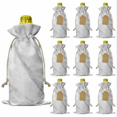 10pcs Linen Burlap Wine Bags with Drawstring Marble Wine Gift Bag with Tags Reusable Wines Bottle Gift Bags for Christmas Birthday Wines Tasting Party Supplies Modern Grey White Rock Monochrome Simple