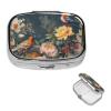 Flowers Birds Pill Box with Mirror, 2 Compartment Small Pill Case for Purse Or Pocket Mini Metal Pill Holder Travel Weekly Medicine Tablet Vitamin Holder Organizer Travel Gifts view 1
