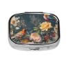 Flowers Birds Pill Box with Mirror, 2 Compartment Small Pill Case for Purse Or Pocket Mini Metal Pill Holder Travel Weekly Medicine Tablet Vitamin Holder Organizer Travel Gifts view 3